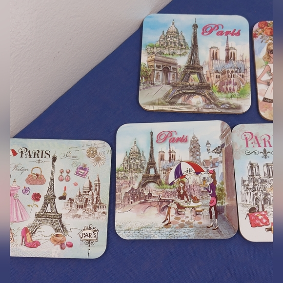 Set of 6 Cork Drink Coasters Whimsical Paris - Picture 9 of 9
